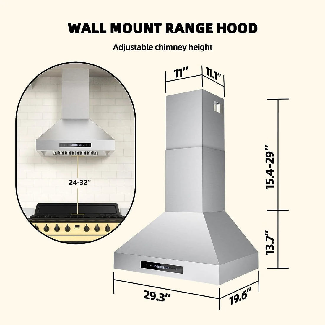 Tieasy 30-Inch Wall Mount Range Hood – 900 CFM Stainless Steel Kitchen Vent with Gesture & Touch Control (USGD2875)