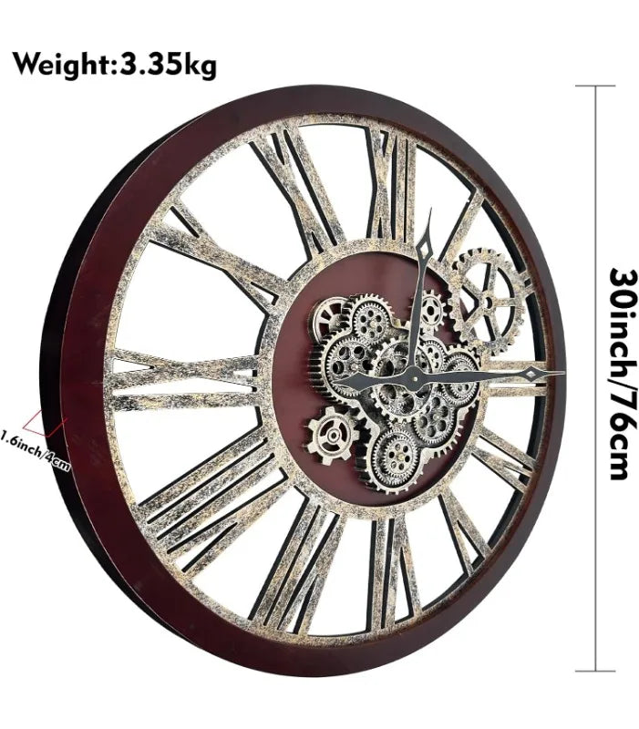 Wall Clock 30-Inch – Rustic Retro Industrial Farmhouse Oversized Decorative Vintage Clock