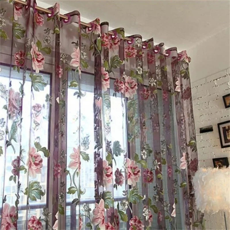 Peony Tulle Curtains – Floral Jacquard Sheer Voile for Kitchen, Door, Window, Living Room, Bedroom