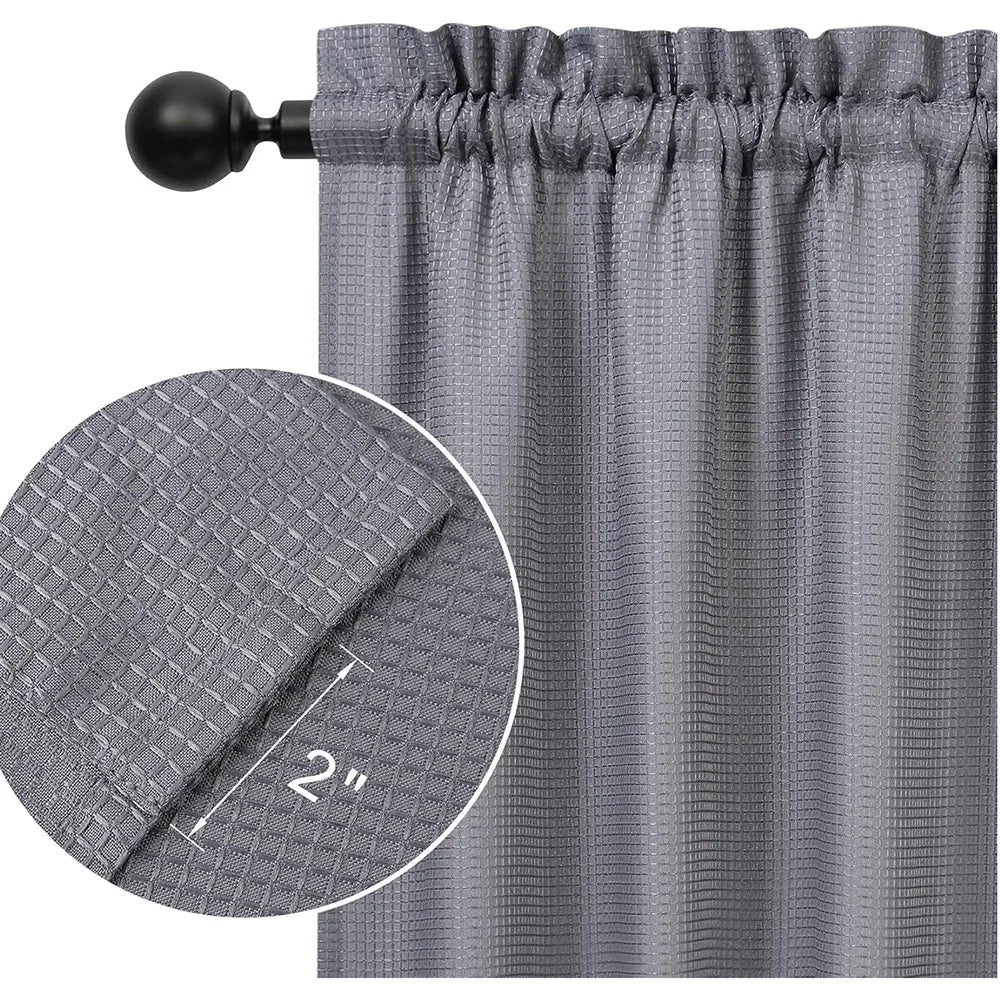 Cafe Curtains Waffle Woven Textured Kitchen Tier Curtains – Waterproof Short Window Coverings for Bathroom