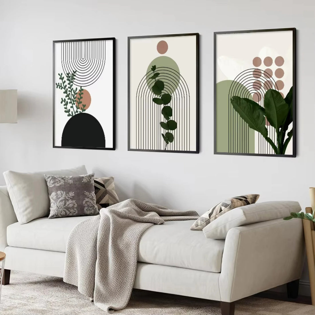 3pcs Modern Abstract Green Plants Wall Art – Canvas Paintings for Living Room Decor and Gifts