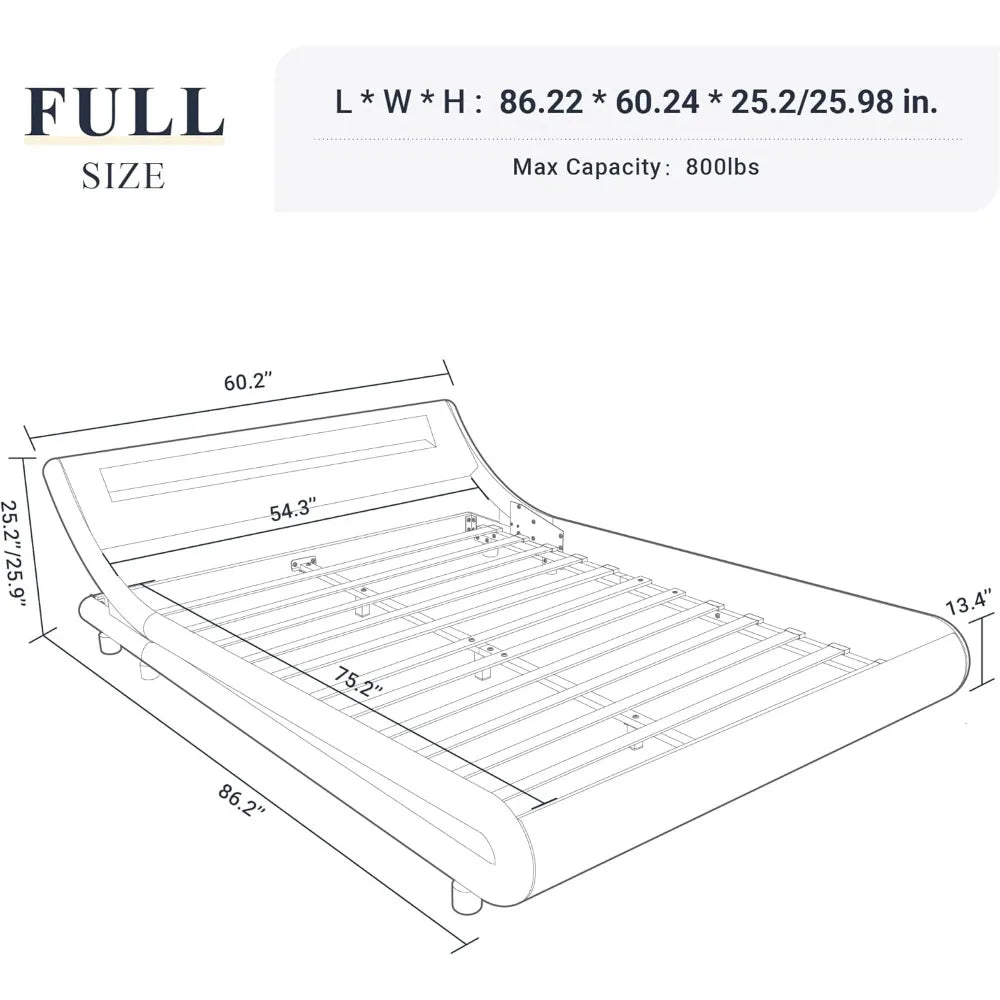 Modern Bed Frame with Adjustable Headboard & LED Lights