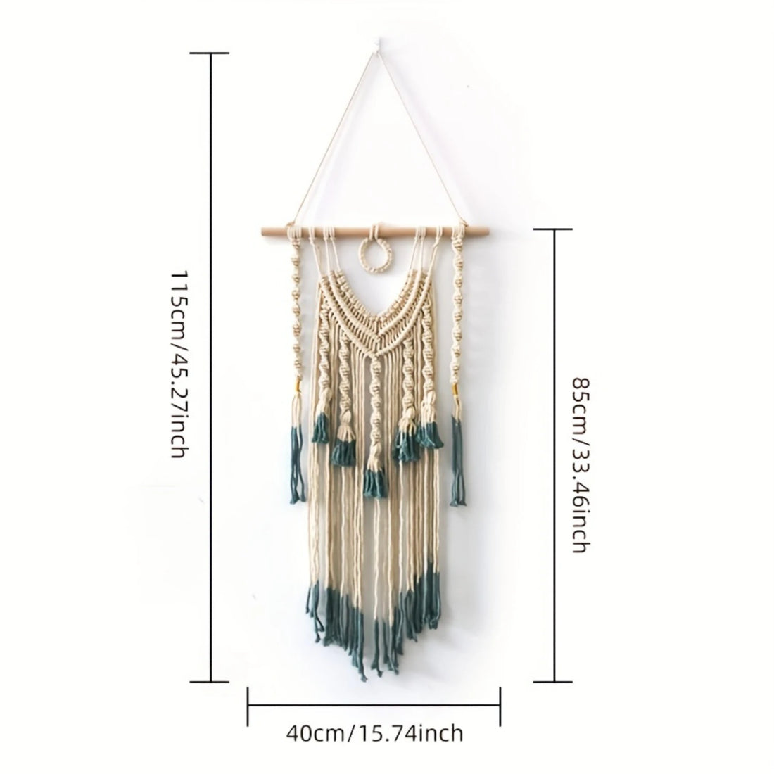 Bohemian Tapestry – Green and Beige Woven Macrame Wall Hanging with Tassel for Bedroom and Living Room Decor