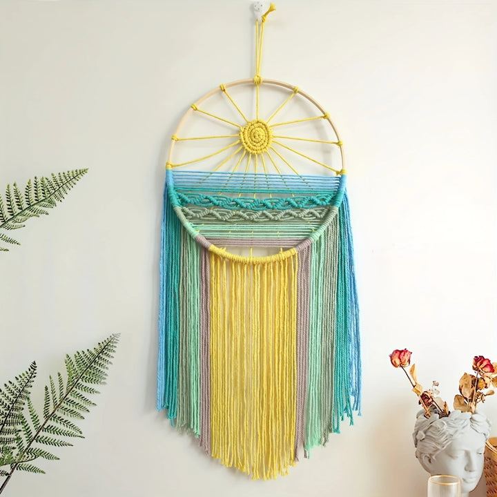 Bohemian Sunrise & Sunset Wall Hanging - Handwoven Cotton Tapestry with Decorative Tassels