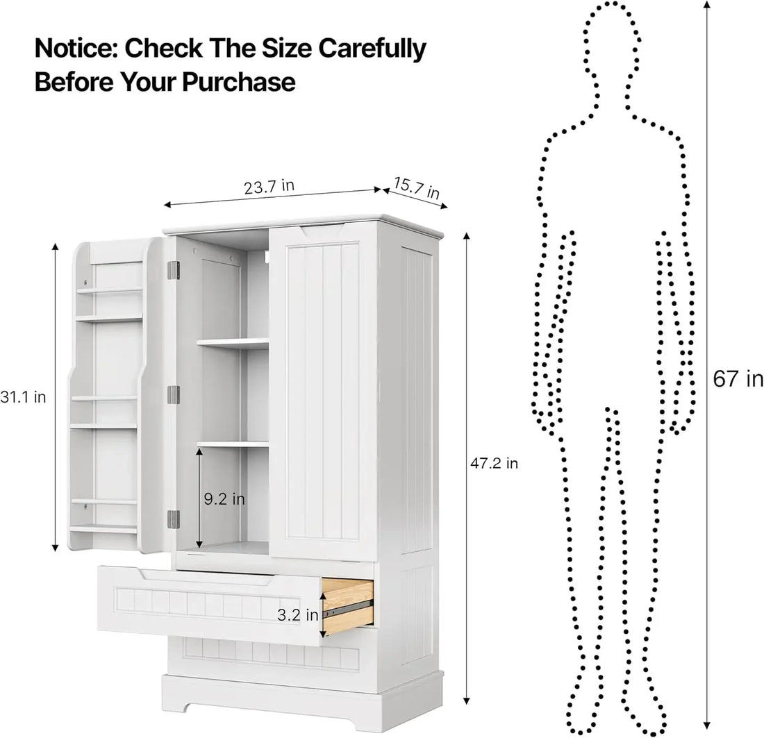 47" Kitchen Pantry Storage Cabinet with Drawers