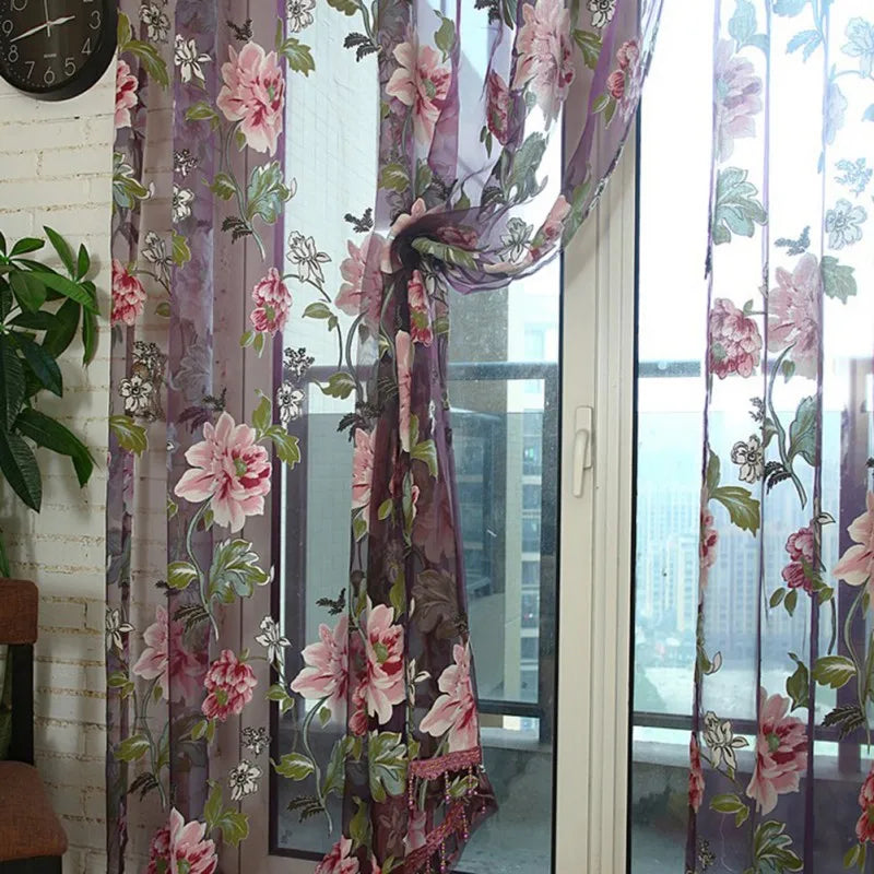 2PCS 100x200cm 3D Floral Sheer Curtains – Luxury Voile Draperies for Kitchen and Living Room