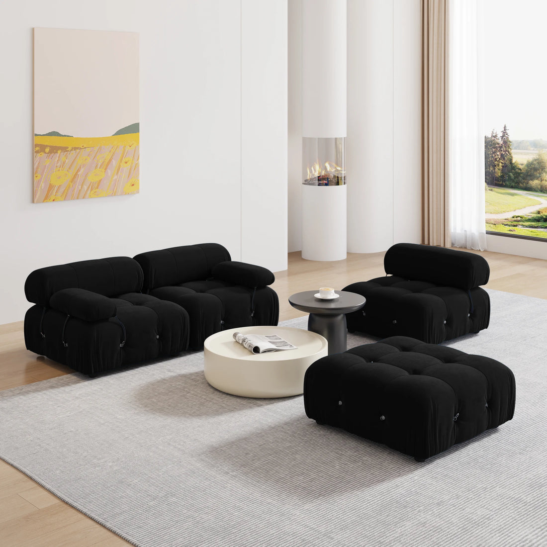 Minimalist U-Shaped Sectional Sofa with Ottomans