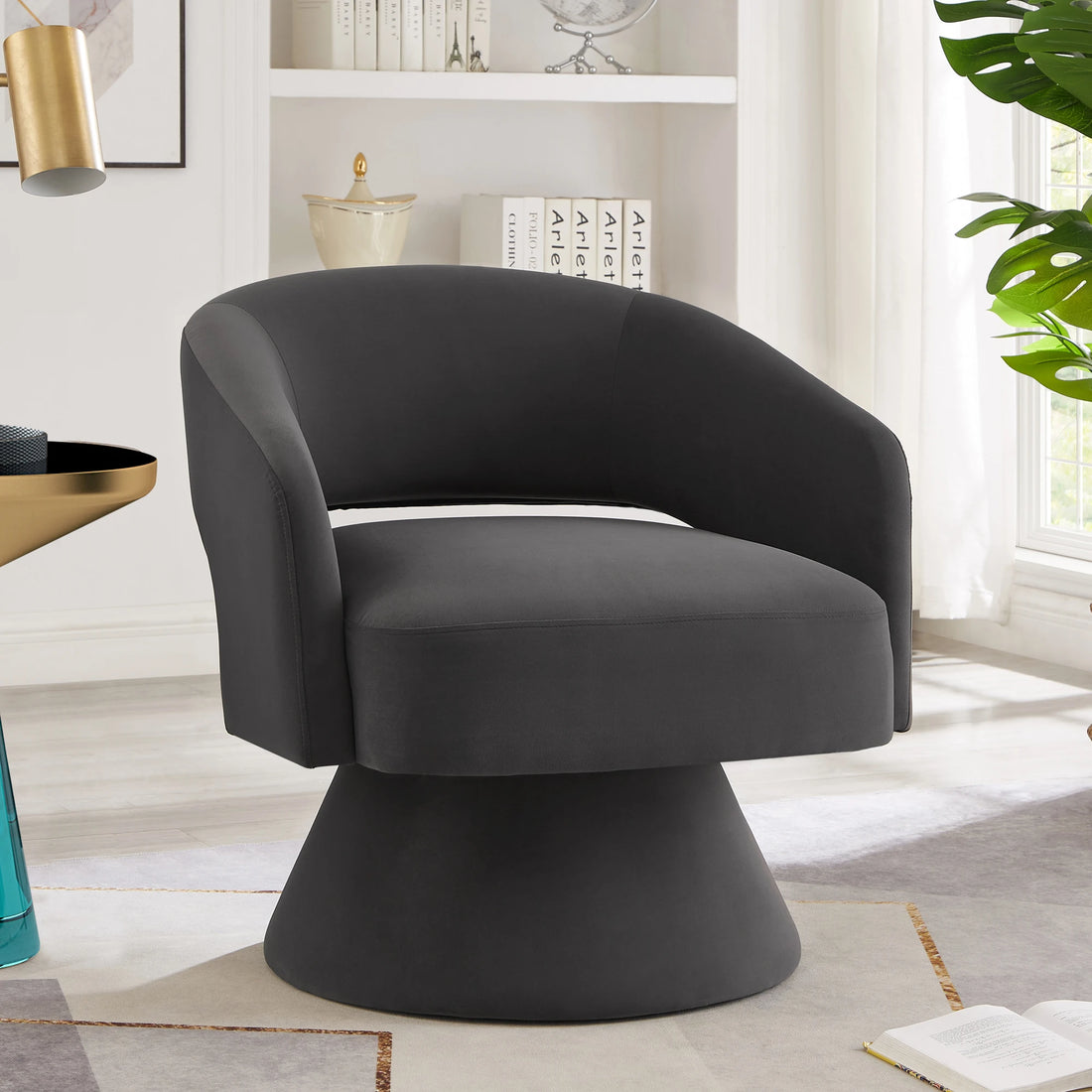 Modern Swivel Chair - Upholstered Velvet Round Accent Armchair with 360° Comfort Swivel