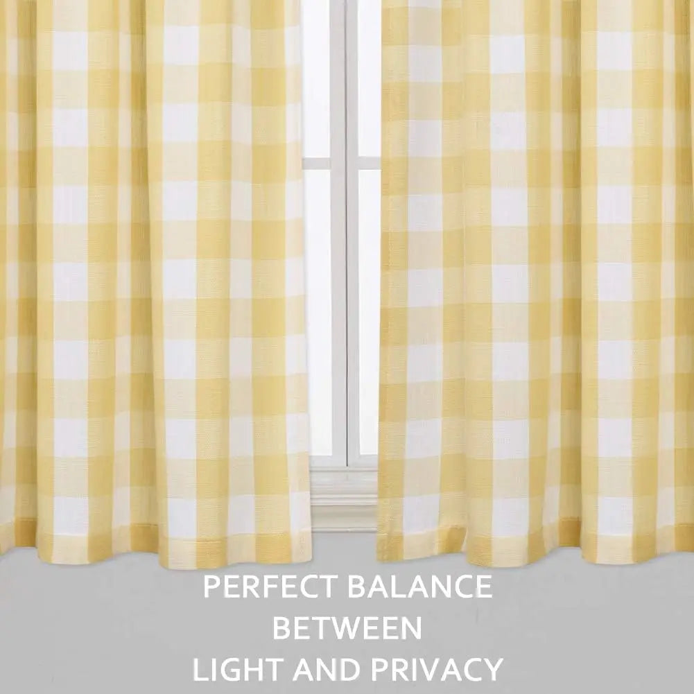 Cafe Curtains 45 Inch – Buffalo Plaid Gingham Check Short Tier Curtains for Kitchen and Bathroom (Yellow)