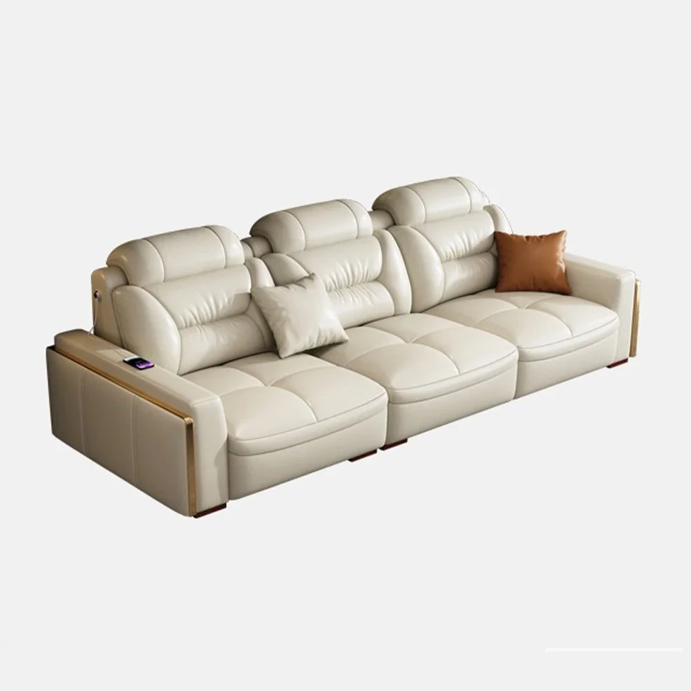 Premium Italian Genuine Leather Sectional Sofa Sets with USB & Bluetooth Speaker - MANBAS Living Room Furniture