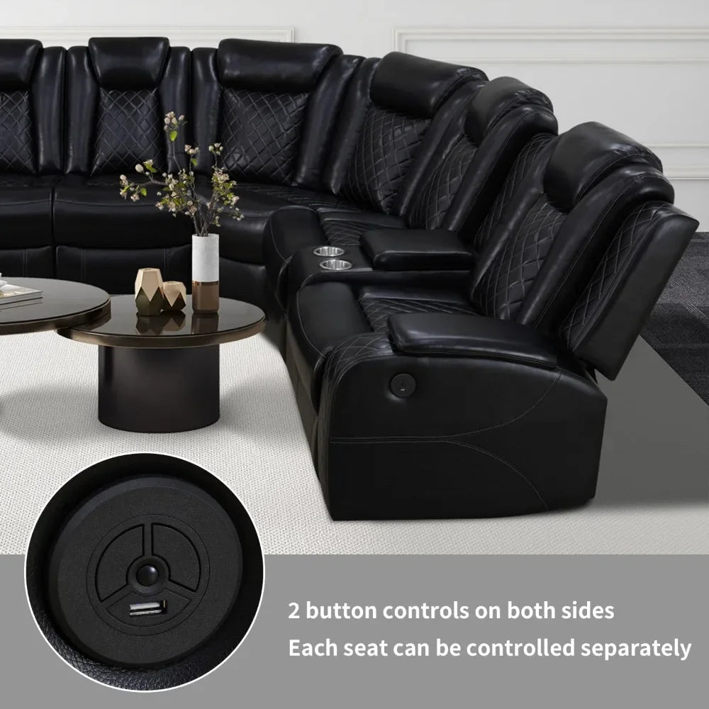 Luxury Power Reclining Sofa with LED Lights