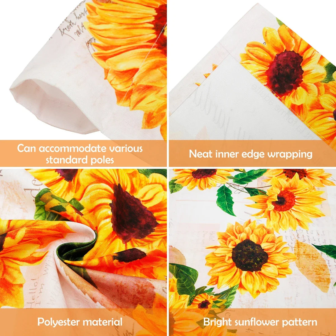 3Pcs Sunflower Valance and Tier Curtains – Light Filtering Kitchen Curtain Set with Wide Rod Pocket