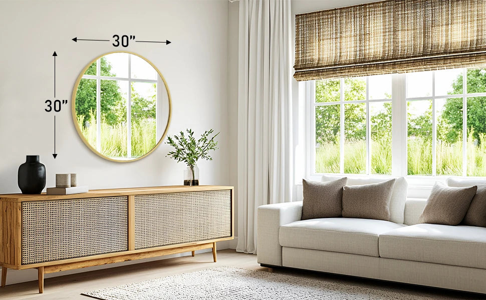 JHK Large Gold Round Vanity Wall Mirror – 30 Inch Matte Metal Framed Modern Mirror for Bedroom & Living Room