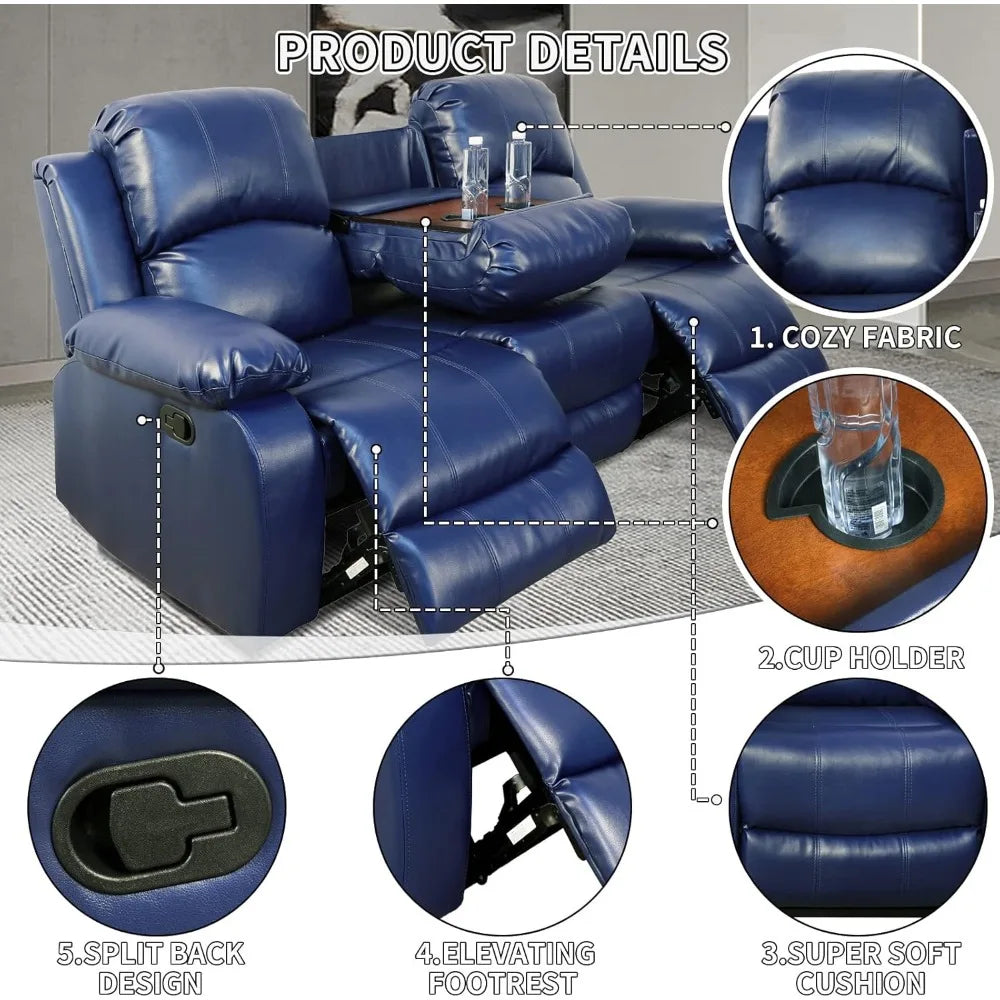 Leather Recliner Sofa Couch with 2 Cup Holder Console