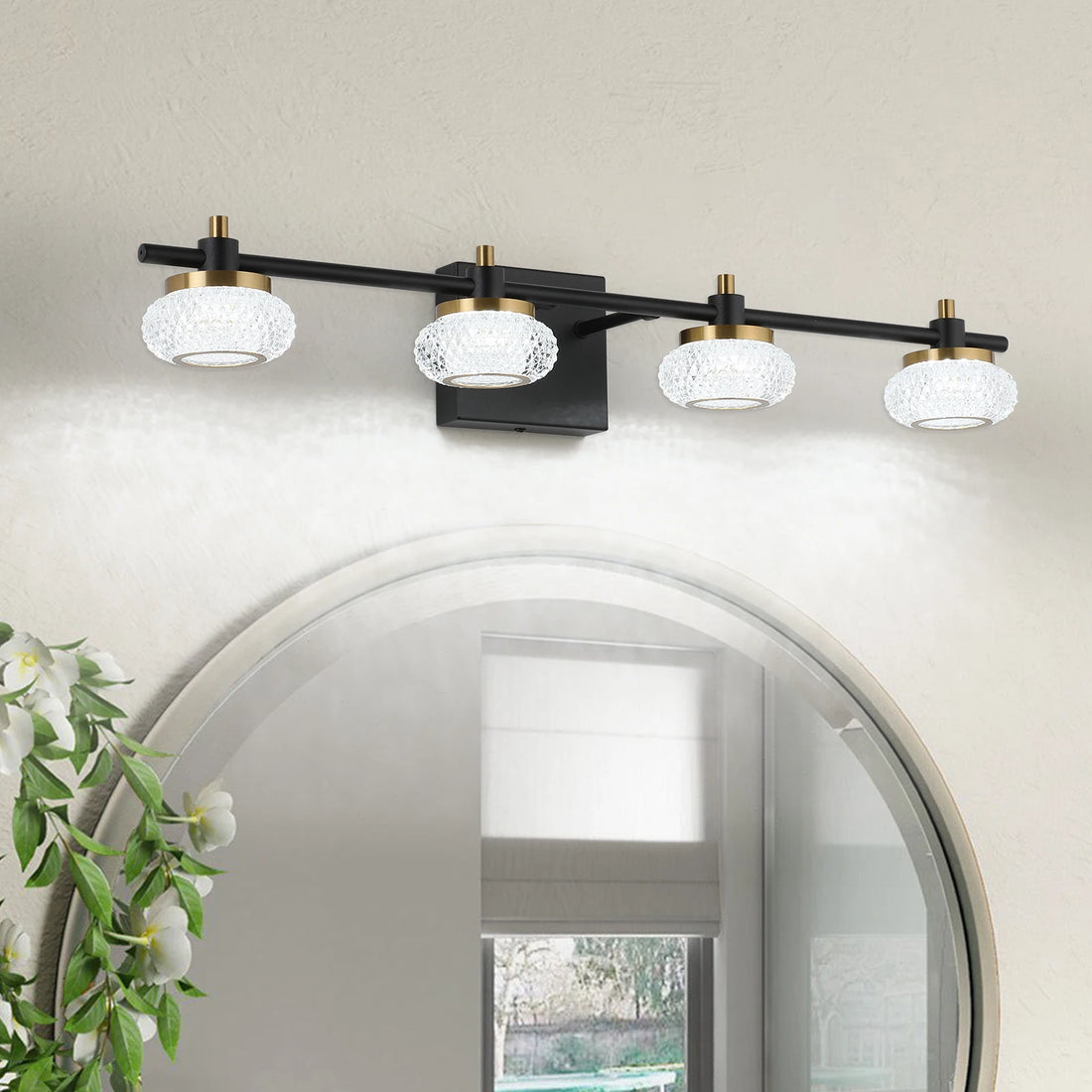 19-Inch Black and Gold LED Dimmable Vanity Light - Modern Bathroom Wall Light Fixture with Clear Acrylic Shade