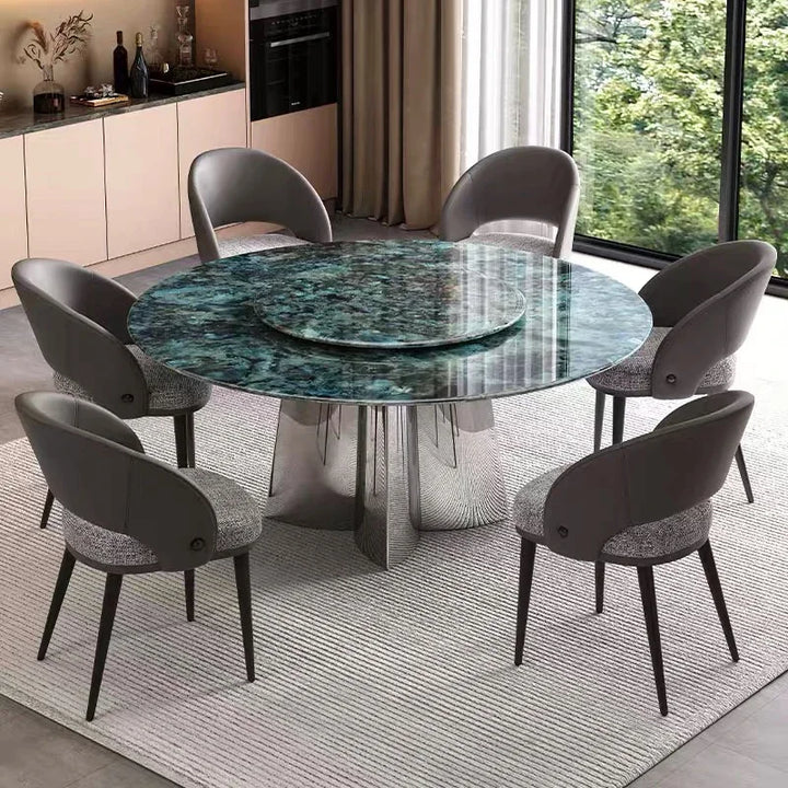 Modern Luxury Marble Round Dining Table Set with Rotating Center – 6, 8, or 10-Seater with Leather Chairs