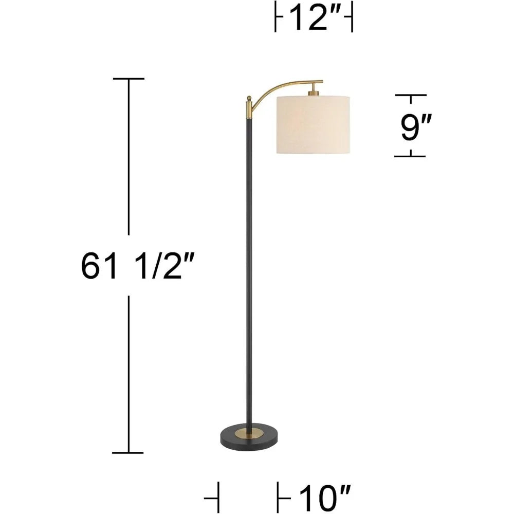 Mid Century Modern Downbridge Floor Lamp – Metal with Off-White Linen Shade for Living Room &amp; Bedroom