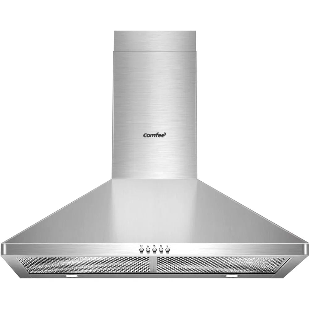 COMFEE' CVP30W6AST 30-Inch Wall Mount Pyramid Range Hood – 450 CFM Stainless Steel Vent Hood with 3-Speed Exhaust Fan & LED Lights