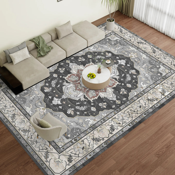 Orhopui Washable Area Rug - Low-Pile Vintage Rug for Living Room