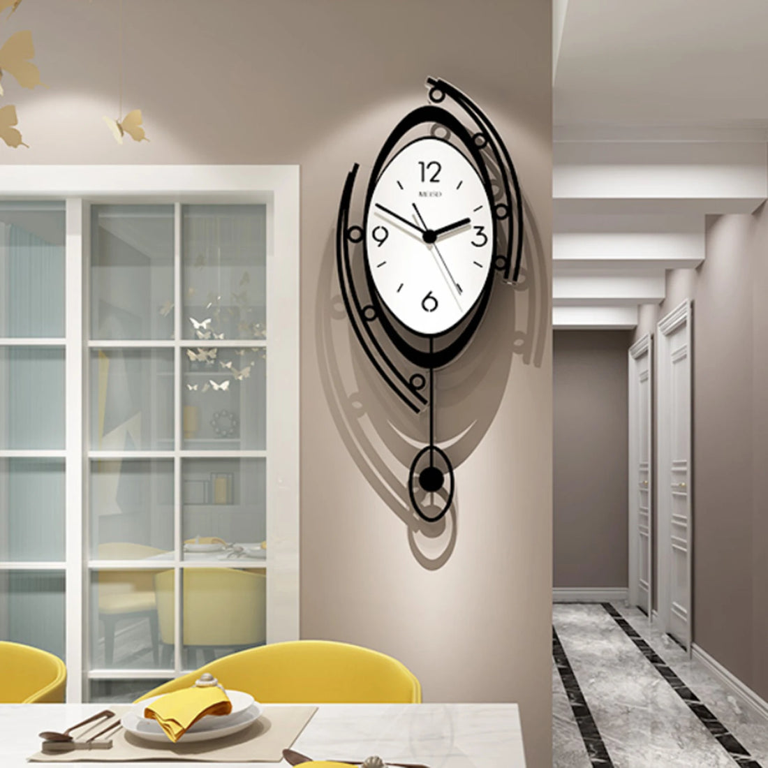 Modern Minimalist Nordic Wall Clock with Silent Circular Pendulum – Elegant Living Room Decoration