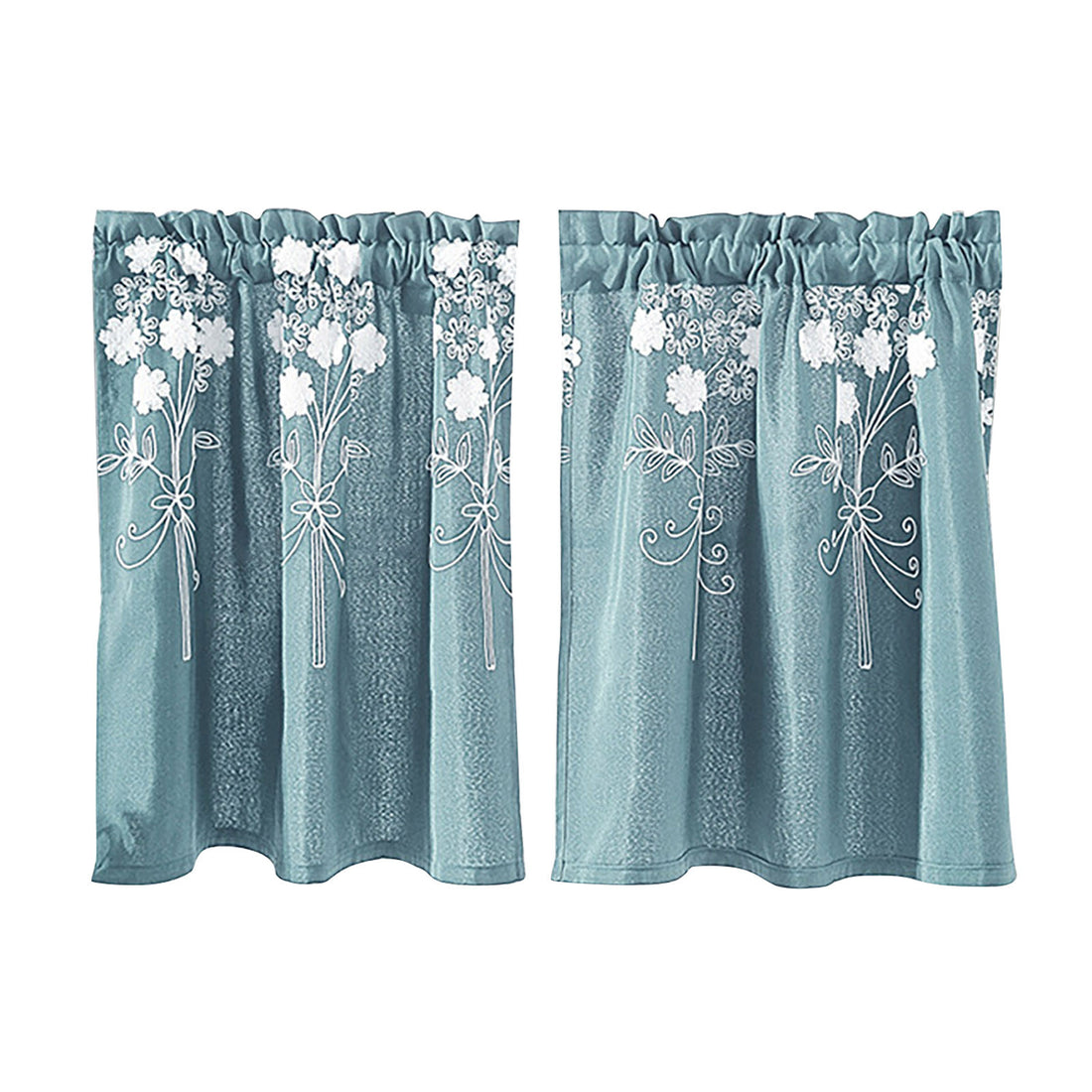 Floral Lace Short Curtains – 29 x 24 Inch Rod Curtains for Kitchen and Bedroom