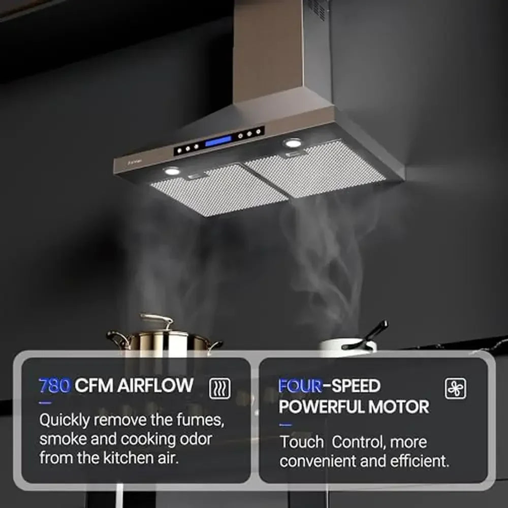 XMSJ 36-Inch Stainless Steel Wall Mount Range Hood – 780 CFM, 4-Speed Touch Panel with Remote Control & Dishwasher-Safe Filters