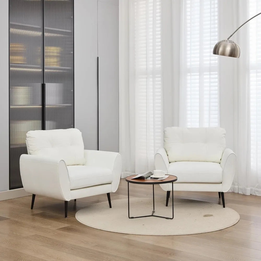 Accent Chairs Set of 2 – White Faux Leather Modern Living Room Chairs