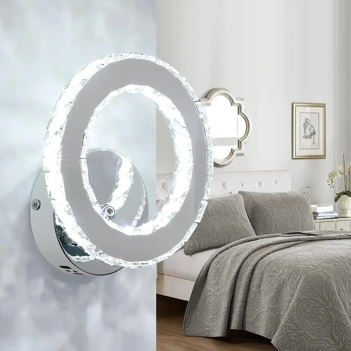 Modern Crystal Wall Sconce – Elegant Chrome Vanity Wall Light Fixture (6500K Cool White)