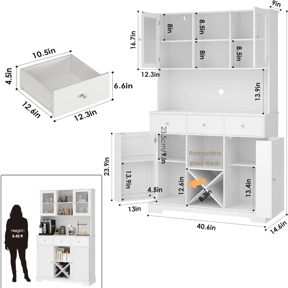 68” Tall Kitchen Pantry Cabinet with Glass Doors