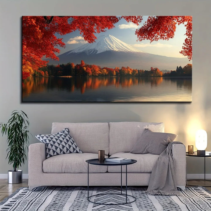 Mount Fuji and Kawaguchi Morning Fog Canvas Wall Art – Solid Pine Frame for Living Room & Bedroom