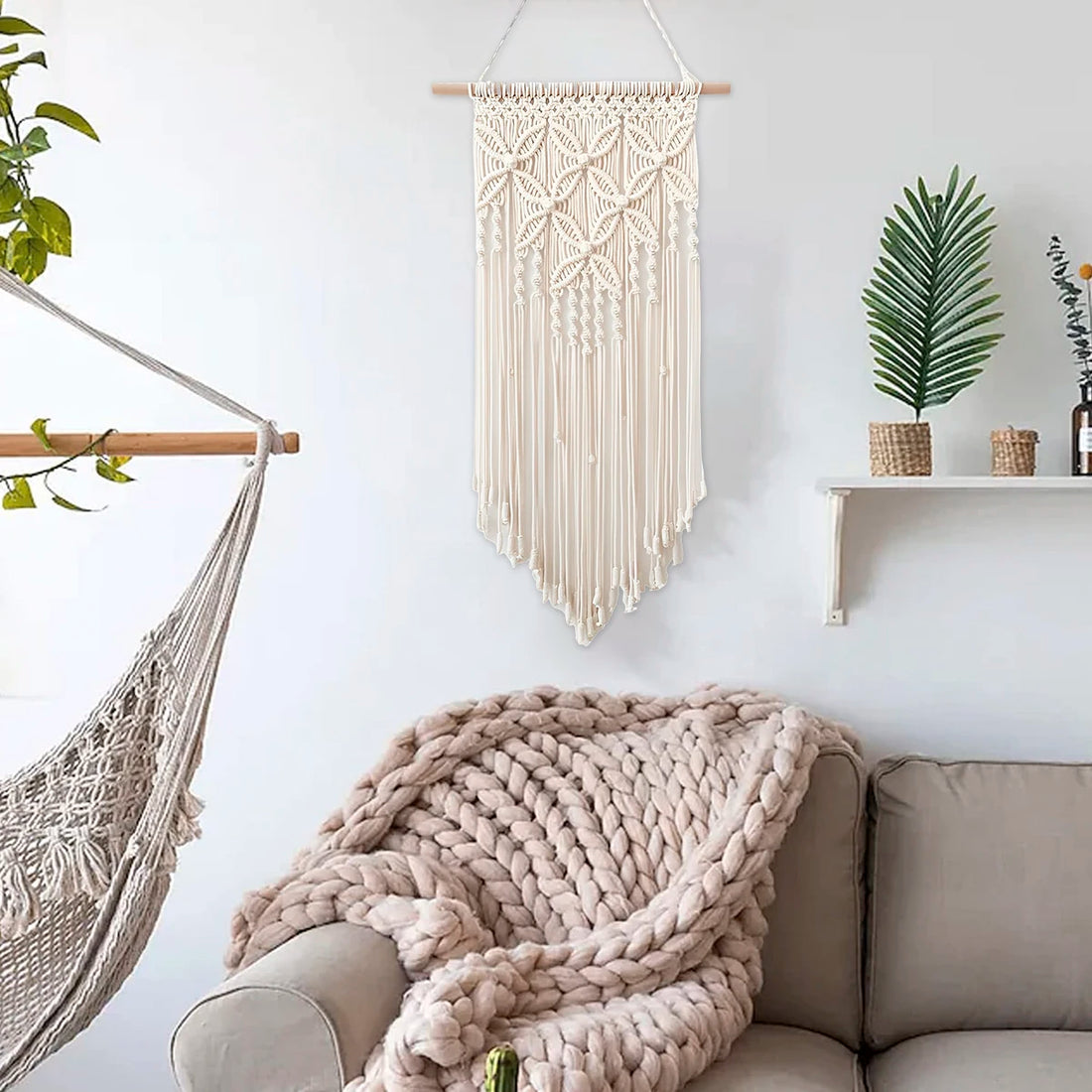 Macrame Wall Hanging Tapestry – Handmade Ethnic Chic Woven Wall Art with Tassels