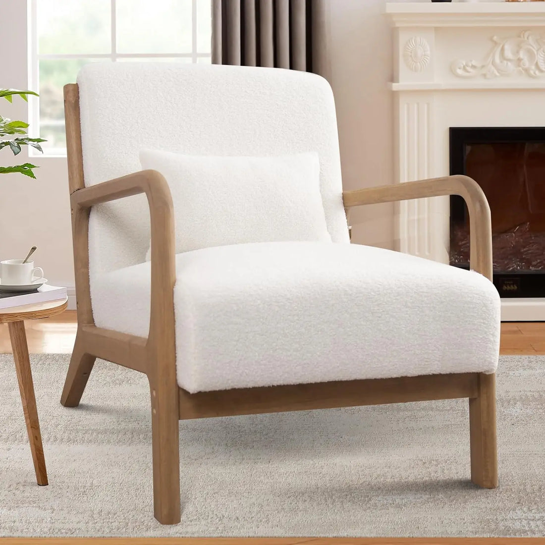 Mid-Century Modern Accent Chairs Set of 2 – Fabric Lounge Armchairs with Solid Wood Frame