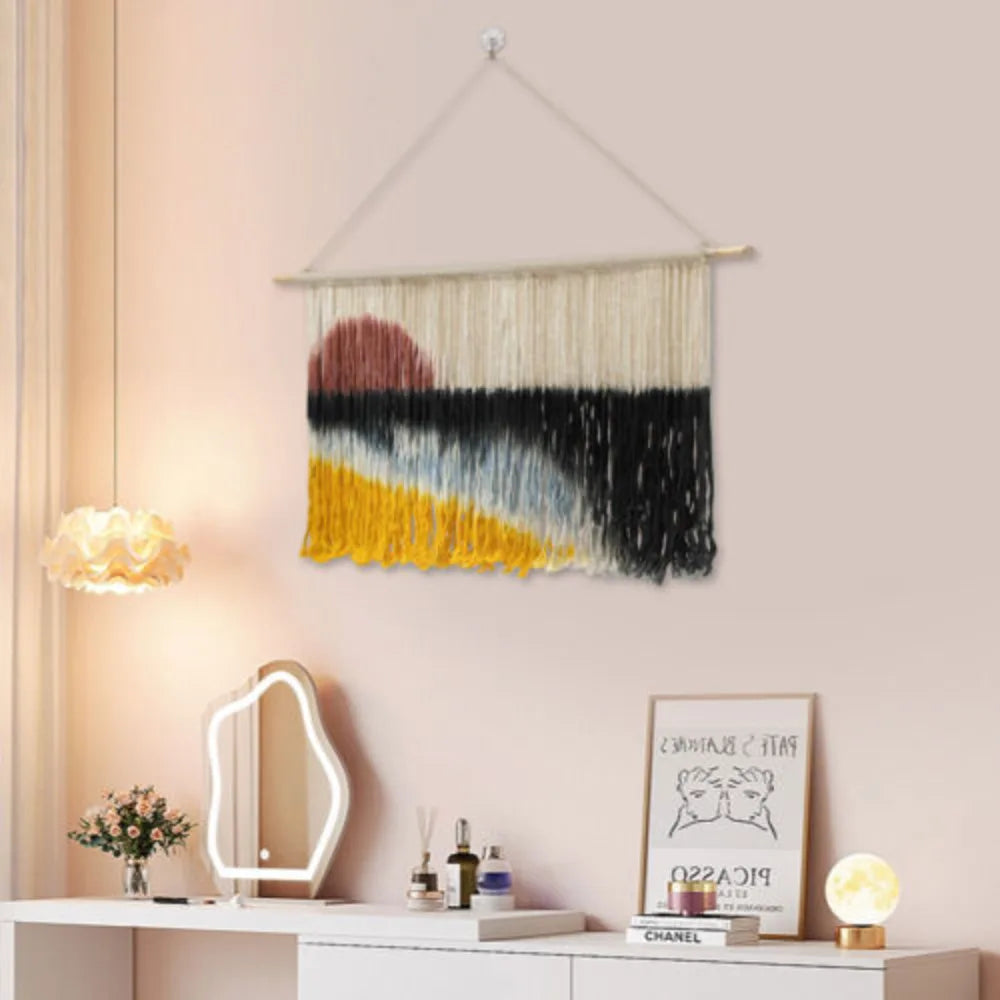 Bymaocar Off-White Cotton Macrame Wall Hanging – Rectangular Bohemian Woven Tapestry