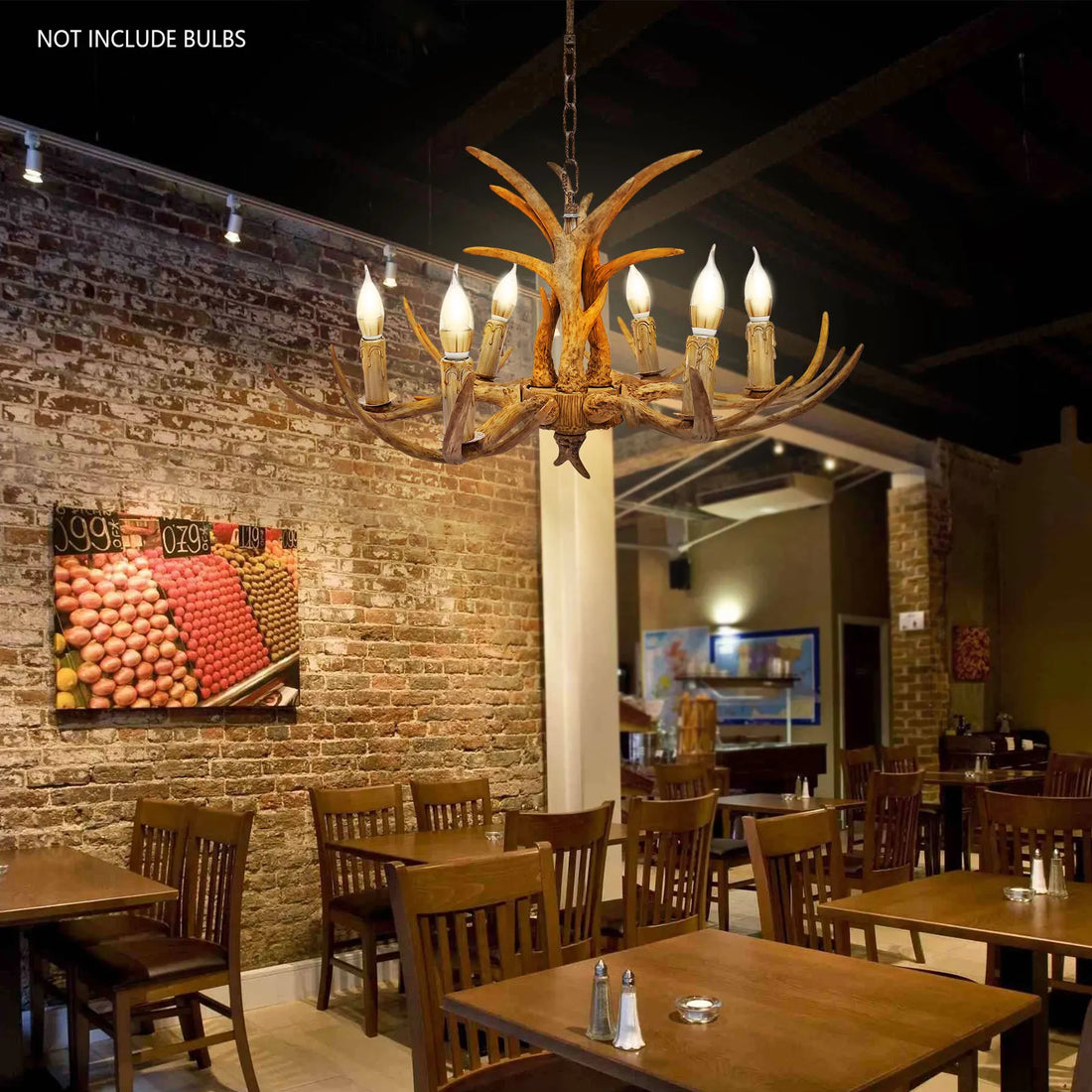 Retro Antler Chandelier – Six-Head Deer Horn Pendant Light for Restaurants and Dining Areas