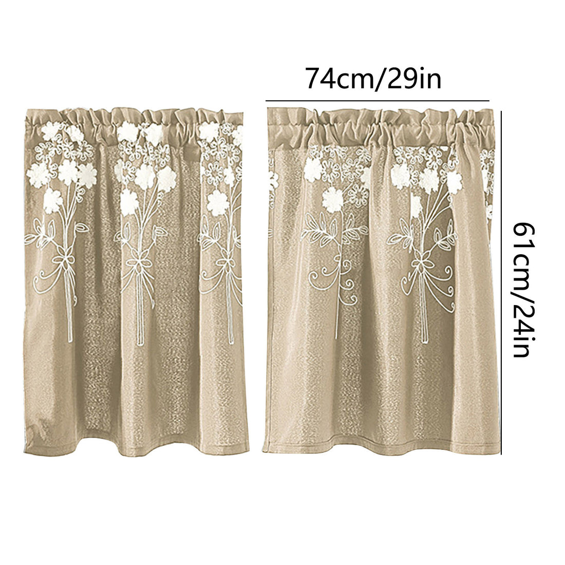 Floral Lace Short Curtains – 29 x 24 Inch Rod Curtains for Kitchen and Bedroom