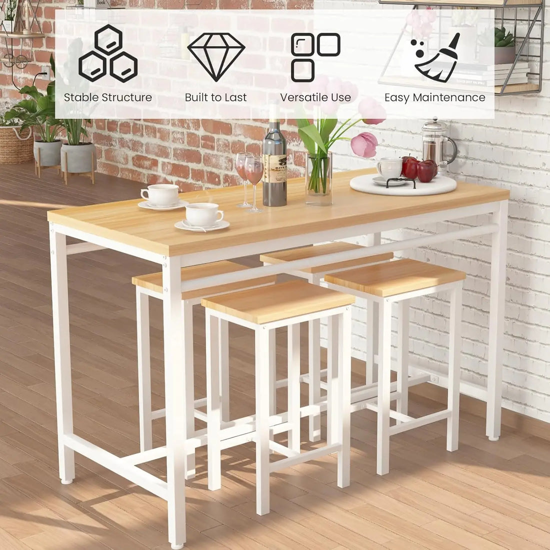 5-Piece Counter Height Bar Table & Chairs Set – Space-Saving Dining Solution