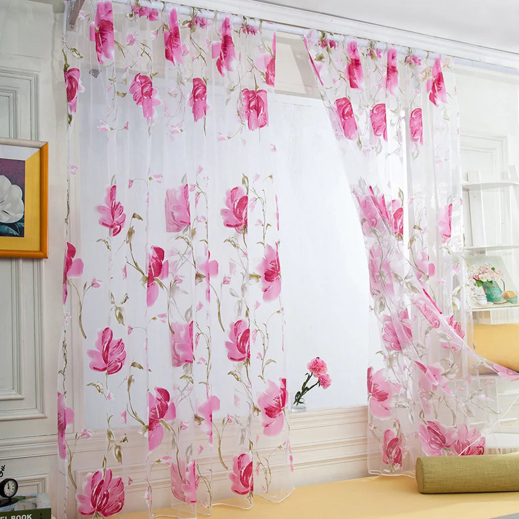 Floral Tulle Sheer Curtains – Elegant White Curtains for Living Room, Bedroom, and Kitchen