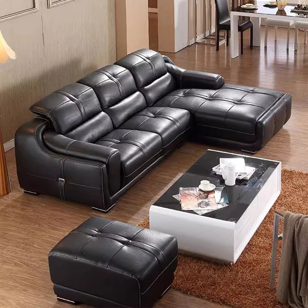 MANBAS Premium Italian Genuine Leather Sectional Sofa Set with Adjustable Headrests