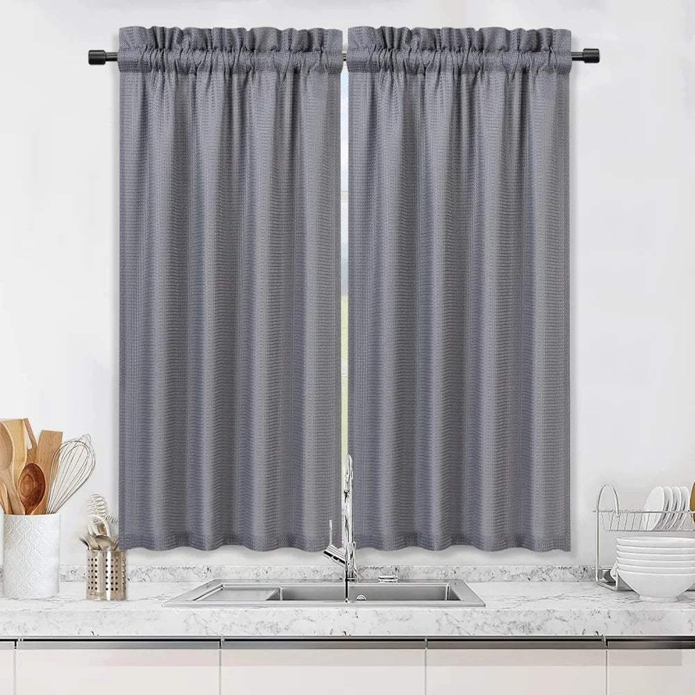 Cafe Curtains Waffle Woven Textured Kitchen Tier Curtains – Waterproof Short Window Coverings for Bathroom