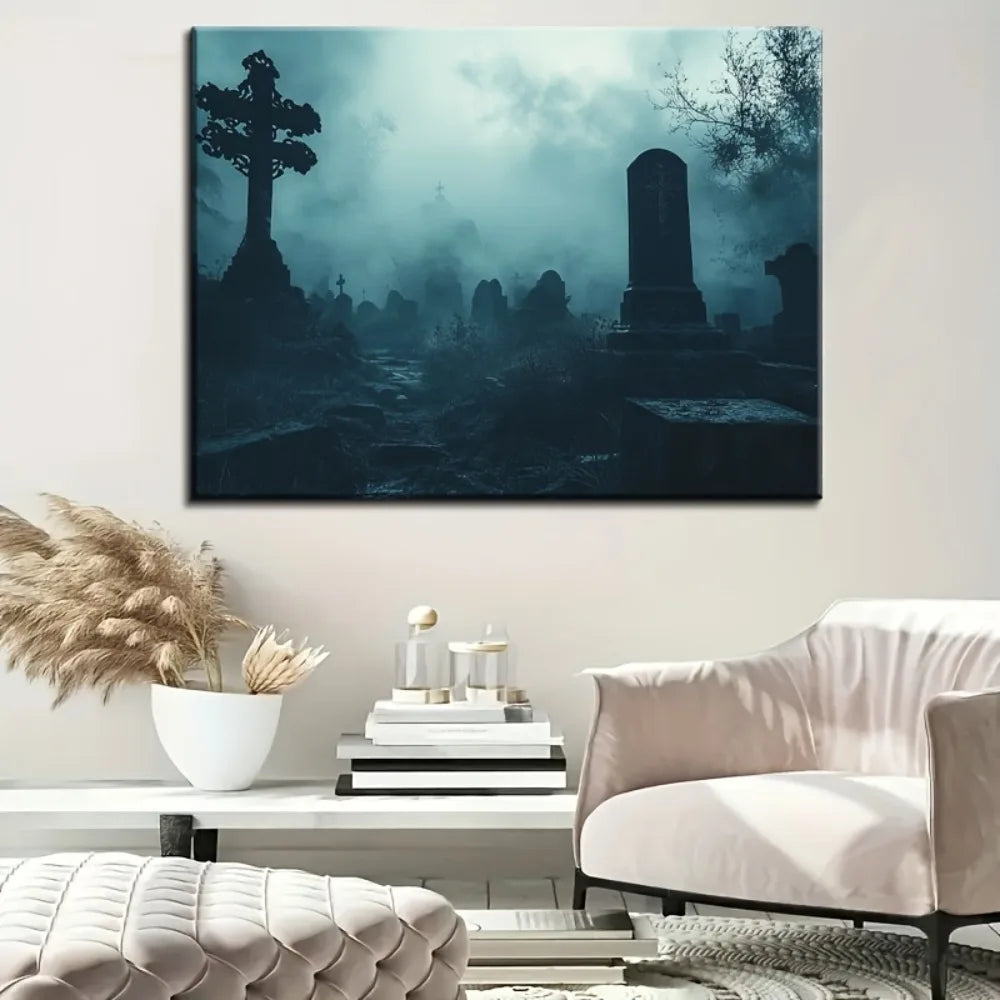 Halloween Themed Canvas Mural – 1.5 Inch Solid Wood Frame for Living Room or Bedroom Décor