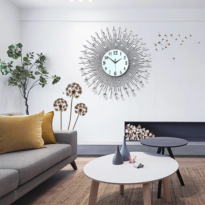 60x60cm Modern Luxury Large Art Round Diamond Wall Clock – Home and Office Décor