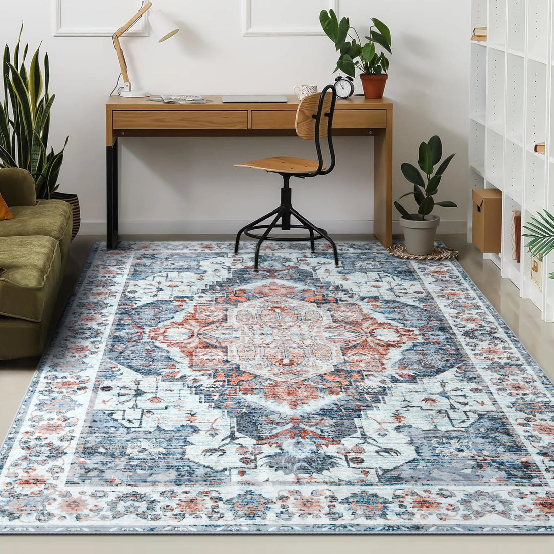 Soft Vintage Floral Area Rug – Non-Slip Large Floor Carpet for Living Room, Bedroom, and Kitchen