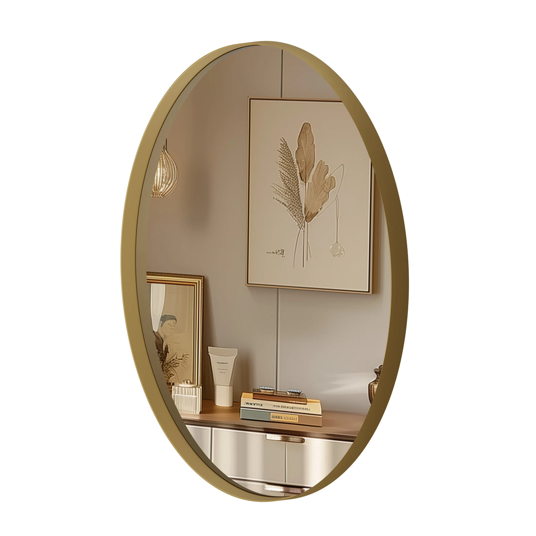 Elegant Oval Gold Bathroom Mirror – 21.65” x 29.92” Metal Frame Wall-Mounted Vanity Mirror