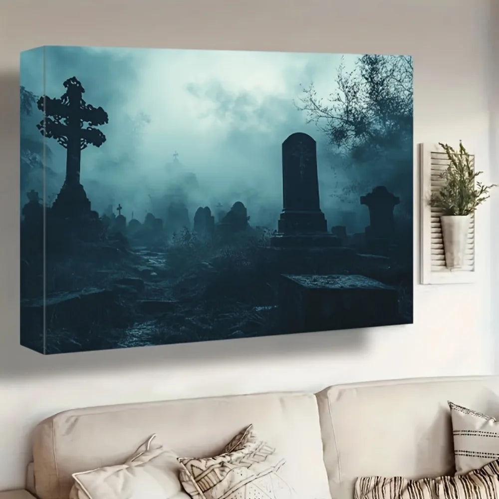 Halloween Themed Canvas Mural – 1.5 Inch Solid Wood Frame for Living Room or Bedroom Décor