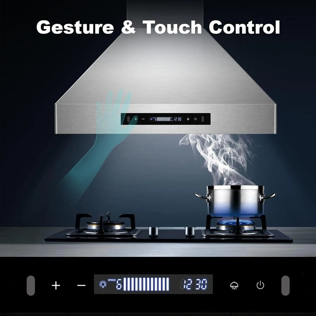 Tieasy 30-Inch Wall Mount Range Hood – 900 CFM Stainless Steel Kitchen Vent with Gesture & Touch Control (USGD2875)