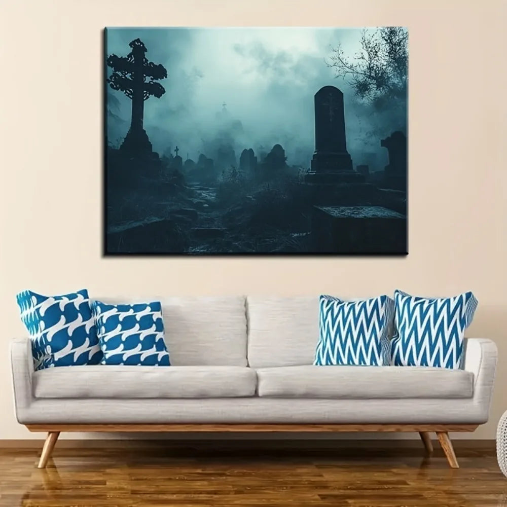 Halloween Themed Canvas Mural – 1.5 Inch Solid Wood Frame for Living Room or Bedroom Décor