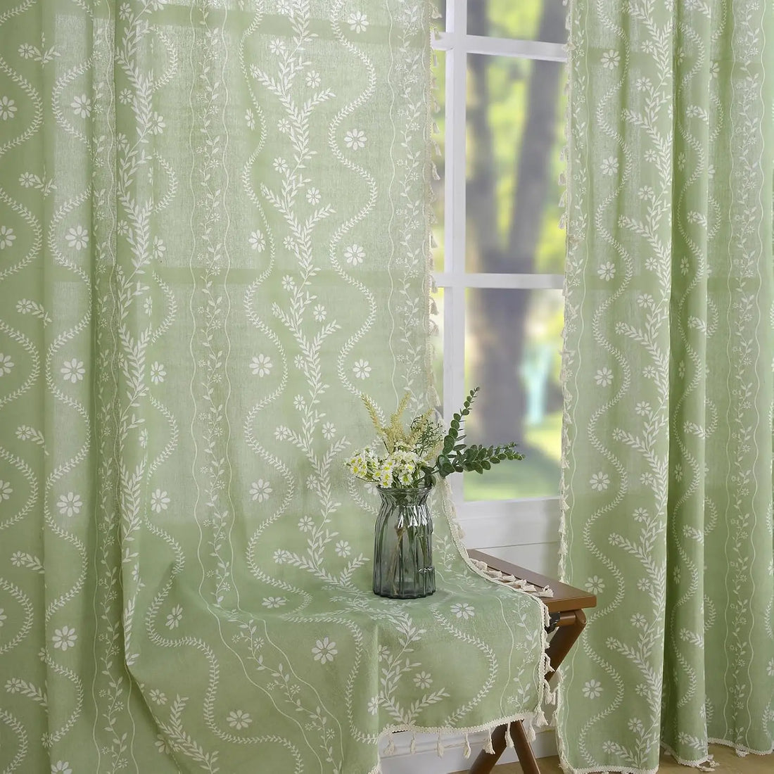 Terracotta Curtains – Semi Sheer Linen Floral Farmhouse Panels for Living Room, Dining, and Kitchen