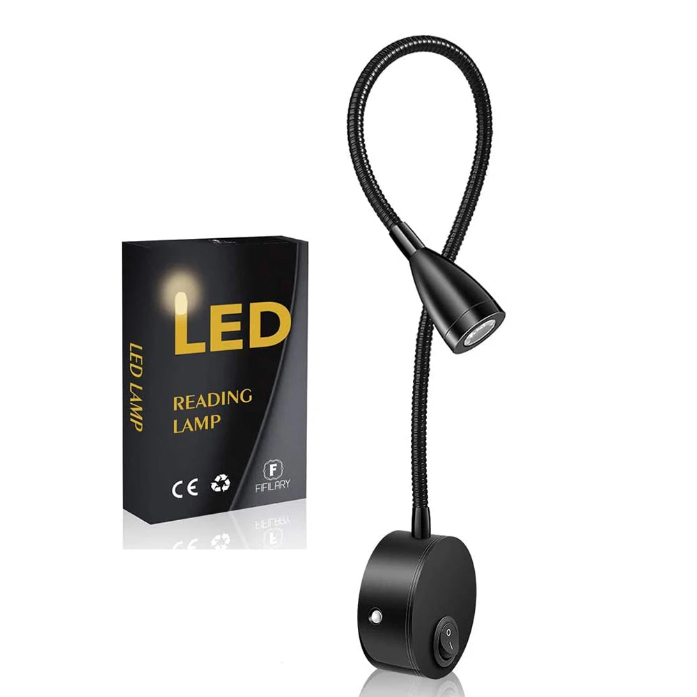 LED Flexible Gooseneck Spotlight 360Degree Rotation Bedside Switch Night Lamp Indoor Bedroom Hotel Bedside Sconces Study Reading