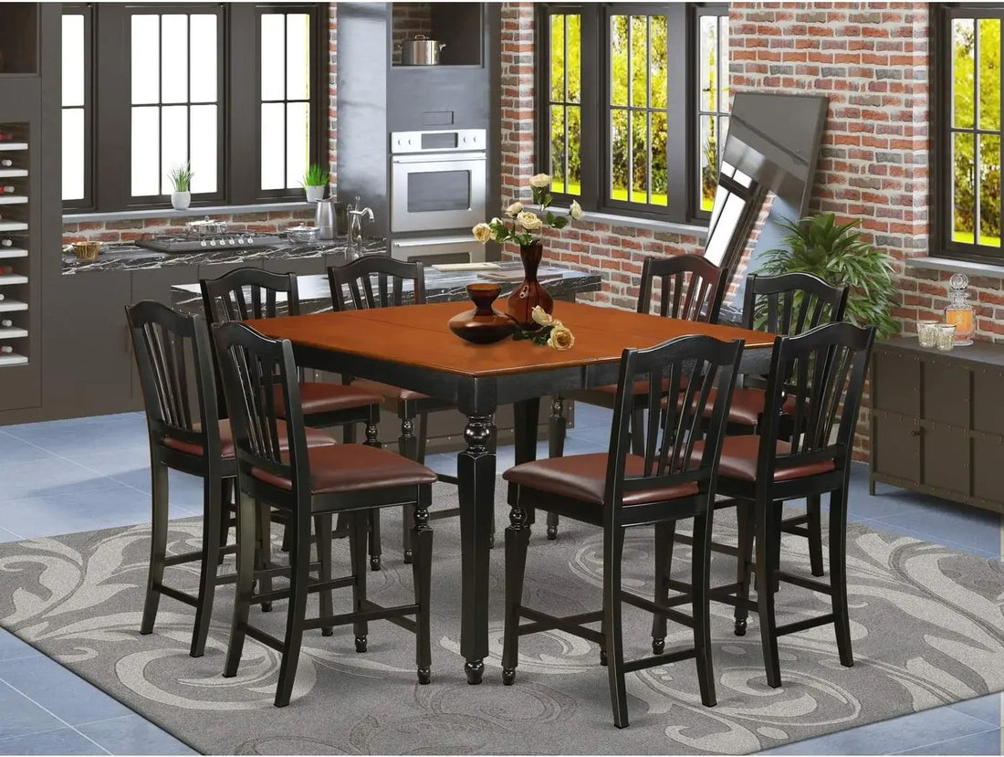 9-Piece Counter Height Dining Set – Square Kitchen Table with Butterfly Leaf & 8 Chairs