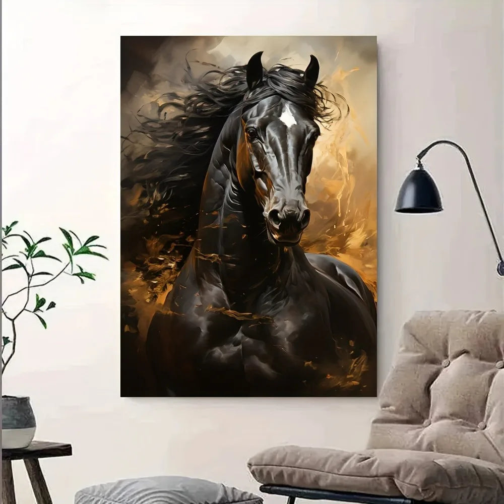 Black Horse Running Canvas Print – Frameless Mural Poster for Bedroom and Living Room Décor